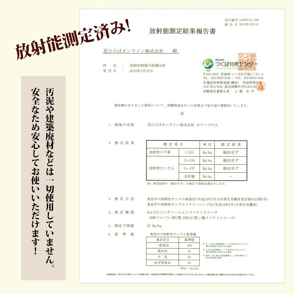  オリーブの土放射能測定結果