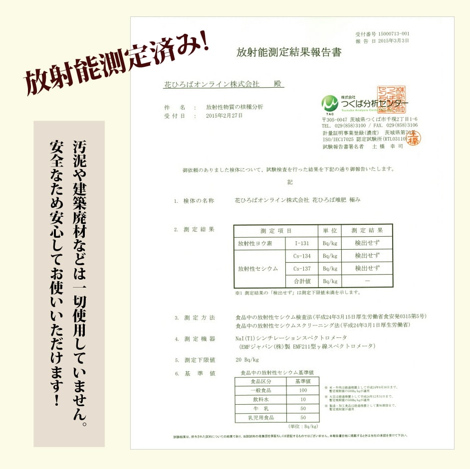 堆肥 「極み」の放射能測定結果