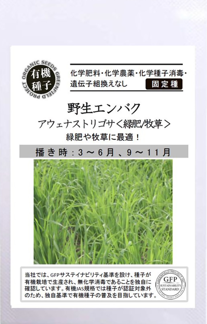 【有機種子】 野生エンバク アウェナストリゴサ（緑肥/牧草） Sサイズ 20ｇのパッケージ